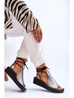 Kožené sandály na klínku Nicole 2743/063 stříbrno-černé