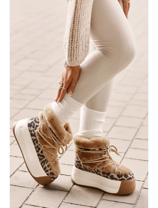 Kožené Dámské Sněhule Na Silné Podešvi S Kožešinou Panteřa Big Star OO274A207 Hnědé