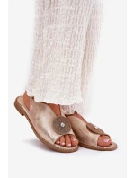 Lesklé Dámské Sandály S Dekorativním Detailem S.Barski KV51-012 Růžové Zlato Lesklé Dámské Sandály S Dekorativním Detailem S.Barski KV51-012 Růžové Zlato