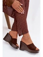 Ženské pantofle na platformě čokoládové Ravelia