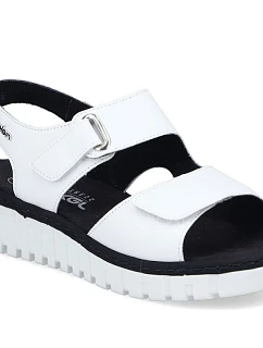 Bílé kožené dámské sandály na platformě Rieker V1382-80