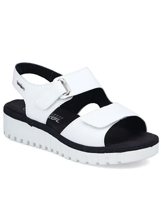 Bílé kožené dámské sandály na platformě Rieker V1382-80