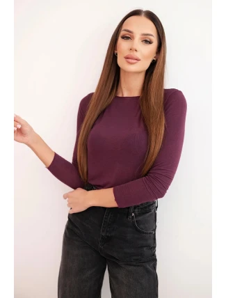 Dámská blůza z kašmíru s kulatým výstřihem a dlouhým rukávem švestková