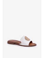 Kožené Pantofle S Dekorací Na Plochém Podpatku Bílé Zazoo 3047/O