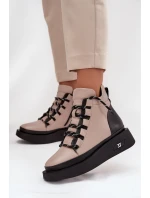 Kožené dámské kotníčkové boty na platformě s vyhříváním Artiker 55C0884 Béžové Kožené dámské kotníčkové boty na platformě s vyhříváním Artiker 55C0884 Béžové