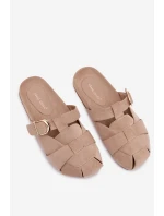 Dámské mules s pásky a zlatým přezkou Béžové Ganelle