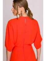 S395 Kombinéza se širokými nohavicemi a zavinovacím výstřihem - korálová