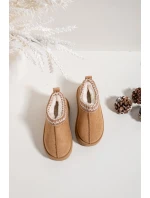 Dětské sněhule s výšivkou Prina – camel