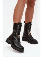 Botky workery dámské s ozdobou – černé Jorayne