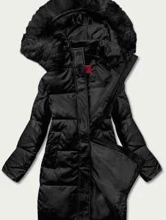 Černá dámská zimní bunda z ekologické kůže (TY038-1)