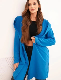 Dámská bavlněná bunda s kapucí a prodlouženým předním dílem chabrová