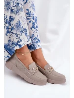 Dámské Kožené Mokasíny se Zlatým Detalem Ciemnobeżowe Vinceza 88007