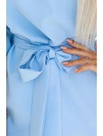 287-36 SOFIA Motýlí šaty se zavazováním v pase - pastelově MODRÉ