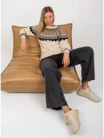 Béžový vzorovaný svetr ve stylu casual (0342)