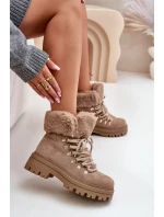 Dámské Šněrovací Boty S Kožíškem Tmavě Béžové Vaminia