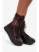 Kožené kotníkové boty na platformě s podšívkou Maciejka 06565-02 hnědozlaté