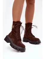 Dámské workery s ozdobným prvkem zateplené čokoládové Ilyane