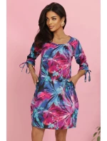 323-2 Pohodlné oversize šaty s vázáním na rukávech - barevné květy 323-2 Pohodlné oversize šaty s vázáním na rukávech - barevné květy