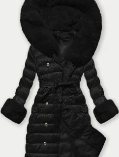 Černý péřový dámský kabát se zapínáním na knoflíky (5M3160/1-392)