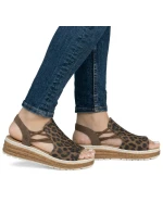 Dámské sandály na platformě s leopardím vzorem v béžové barvě Rieker 62741-90