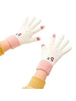 Dámské zimní rukavice na telefon se sněhulákem a vánočním stromkem - bílo-růžové dámské