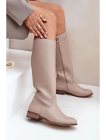 Dámské Kožené Vysoké Boty Do Poloviny Lýtka Na Zip Zazoo 3616 Světle Béžové