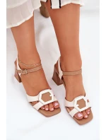 Kožené Elegantní Sandály Dámské Na Podpatku Béžové D&A MR38-570 Kožené Elegantní Sandály Dámské Na Podpatku Béžové D&A MR38-570