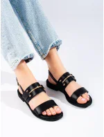 Komfortní dámské černé sandály bez podpatku Komfortní dámské černé sandály bez podpatku