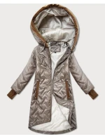 Béžová prošívaná dámská bunda s ozdobnými vsadkami (T2-2291#-62)