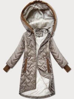 Béžová prošívaná dámská bunda s ozdobnými vsadkami (T2-2291#-62)