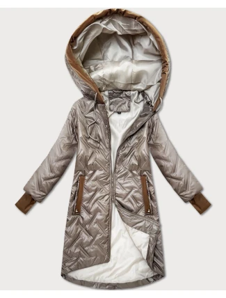 Béžová prošívaná dámská bunda s ozdobnými vsadkami (T2-2291#-62)