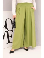 Dámské bavlněné kalhoty Plus Size s širokým střihem a volným střihem pistáciové