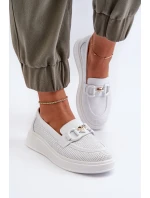 Dámské kožené mokasíny na platformě bílé S.Barski LR720