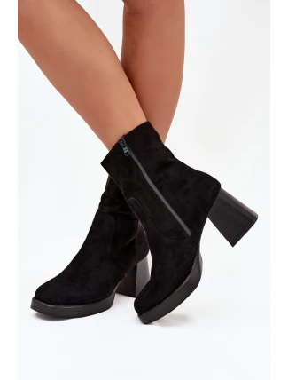Dámské Botky Na Podpatku Z Eko Semiše Se Zipem Černé Serinna