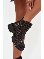 Kožené dámské kotníčkové boty s ozdobou zateplené Artiker 57C2084 Černo-zlaté