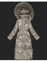 Dlouhá béžová dámská prošívaná zimní bunda (T2-2221#-62)