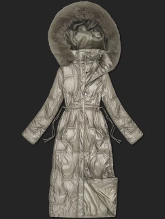 Dlouhá béžová dámská prošívaná zimní bunda (T2-2221#-62)