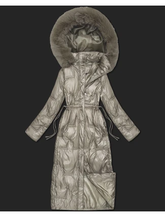 Dlouhá béžová dámská prošívaná zimní bunda (T2-2221#-62)