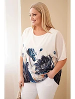 Dámská halenka Plus Size s květinovým potiskem a volným rukávem jeansová Dámská halenka Plus Size s květinovým potiskem a volným rukávem jeansová