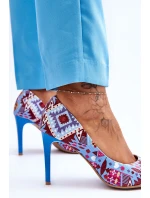 Módní kožené boty Lewski na vysokém podpatku 2659 Modrá červená