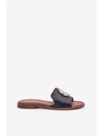 Kožené Pantofle S Dekorací Na Plochém Podpatku Zazoo 3047/O Černé