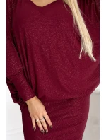 402-4 Netopýří šaty s výstřihem - vínové s brokátem 402-4 Netopýří šaty s výstřihem - vínové s brokátem