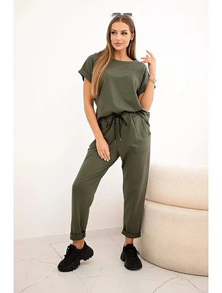 Bavlněný komplet halenka + kalhoty khaki