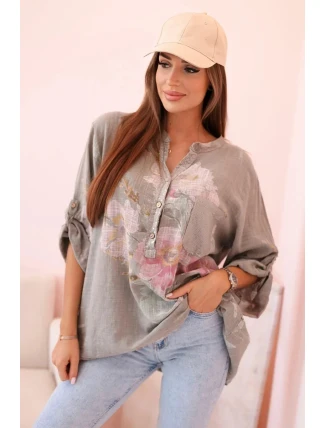 Dámská blůza z bavlny s květinovým vzorem a knoflíky fango