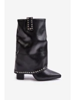 Zateplené boty s ohrnutým svrškem na podpatku černé Tamalis Zateplené boty s ohrnutým svrškem na podpatku černé Tamalis