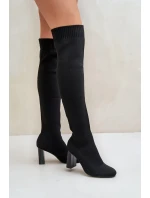 Kozačky Se Školkovou Špicí Nad Koleno Na Podpatku Černé Esanira