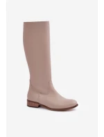 Dámské Kožené Vysoké Boty Do Poloviny Lýtka Na Zip Zazoo 3616 Světle Béžové