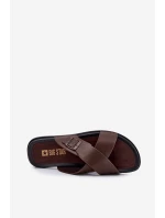 Kožené Pánské Pantofle S Přezkou Big Star RR174077 Hnědé