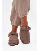 Dámské pantofle s páskem Vyhřívané s kožíškem Tmavě béžové Rilena