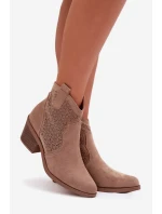 Dámské perforované kotníkové boty na podpatku S.Barski HY61-8013 Béžové